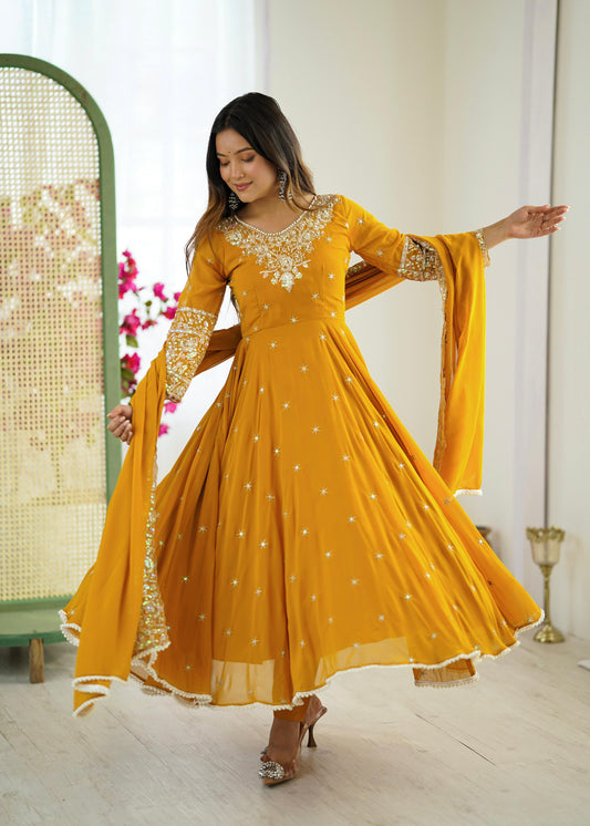 Elegant Embroidered Rembo Sequence Anarkali 3-Piece Set