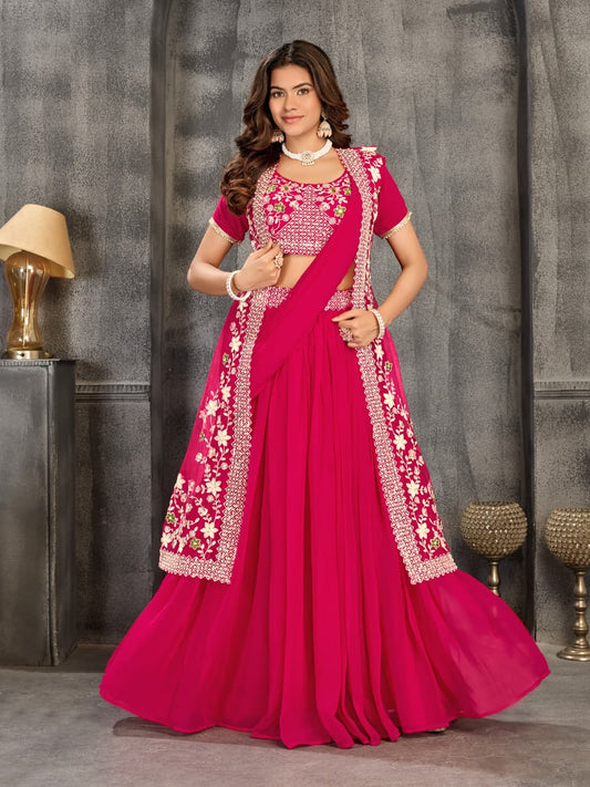 Premium Embroidered Half Saree with Stylish Coat & Fully Stitched Blouse