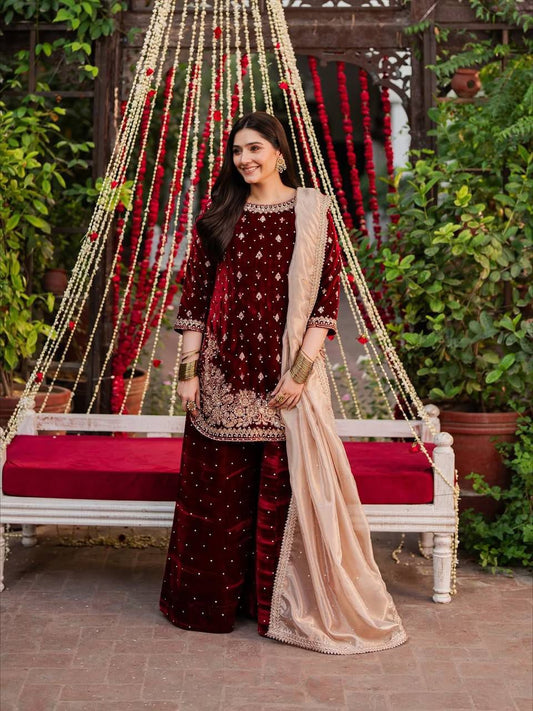 Designer Palazoo Set – Premium Velvet Ethnic Wear