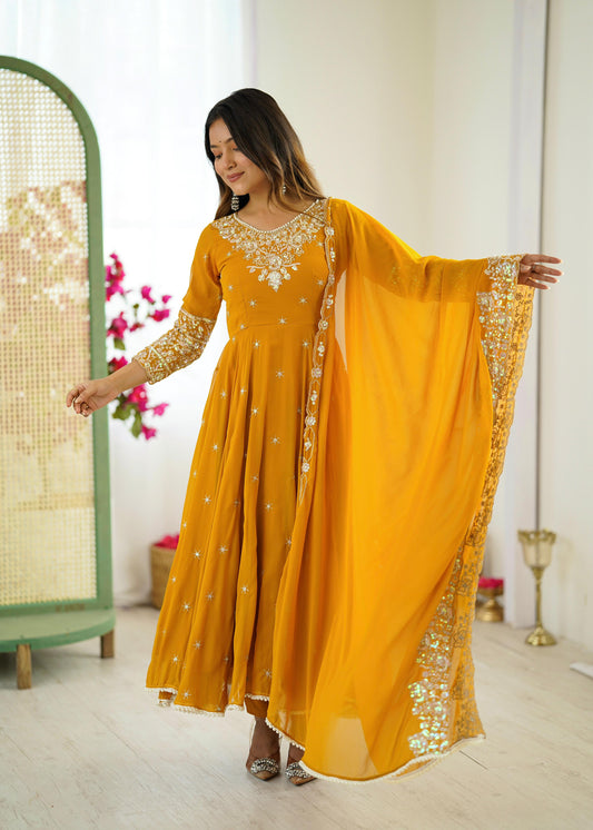 Elegant Embroidered Rembo Sequence Anarkali 3-Piece Set