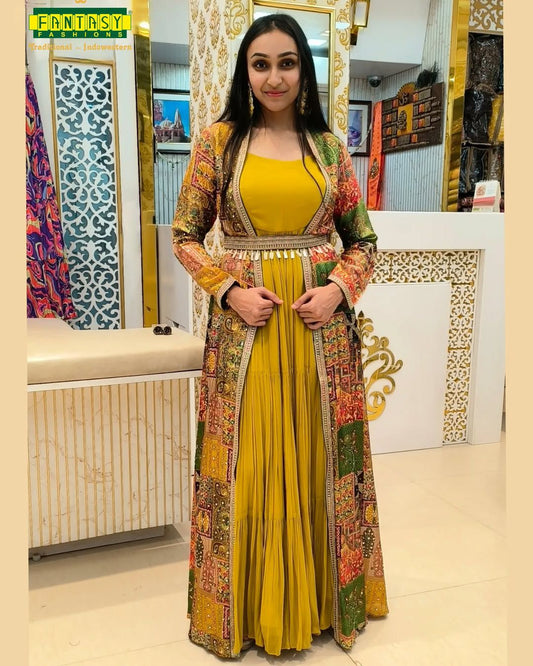 Premium 4-Piece Pakistani Style Faux Georgette Gown with Digital Print Koti