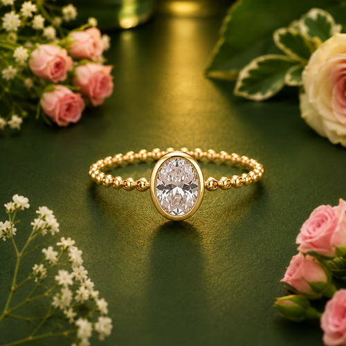 18Kt Gold Platted Adjustable Oval Gem Ring